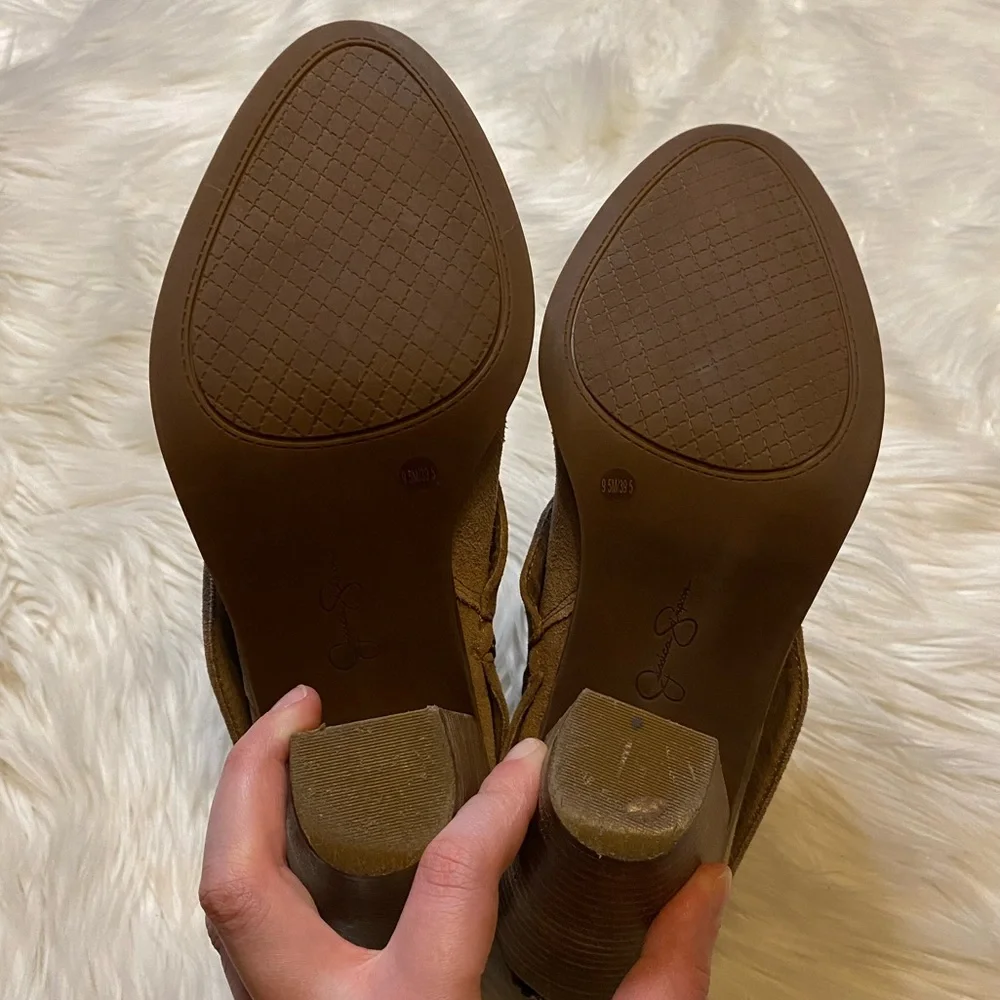 Jessica Simpson size 9.5 Cassley two tone tan heeled booties leather suede